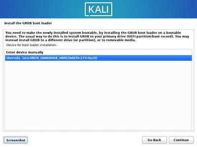 How to install Kali Linux on a virtual machine 12 GRUB boot loader